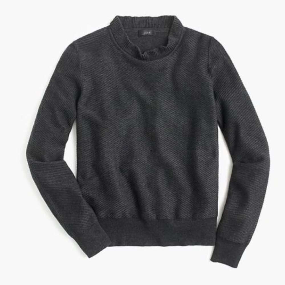 J. Crew Charcoal Grey Ruffle-neck Pullover Sweater